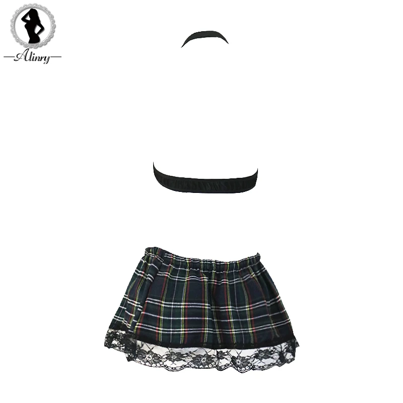 ALINRY plus size sexy lingerie women plaid student uniform erotic underwear sleepwear cosplay hollow-out halter sexy costumes