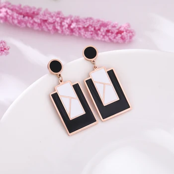 

5Pair Square Black White Splice Enamel Drop Earrings Stainless Steel Earrings Vintage Jewelry For Women Accessories
