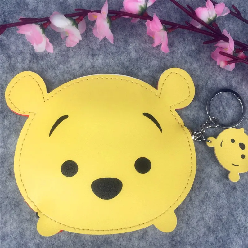 Women Coin Purse Cartoon Bear Tigger Mini Key Holder Purse for Girls Leather Zipper Small Coin Storage Bag Pouch bus card bag
