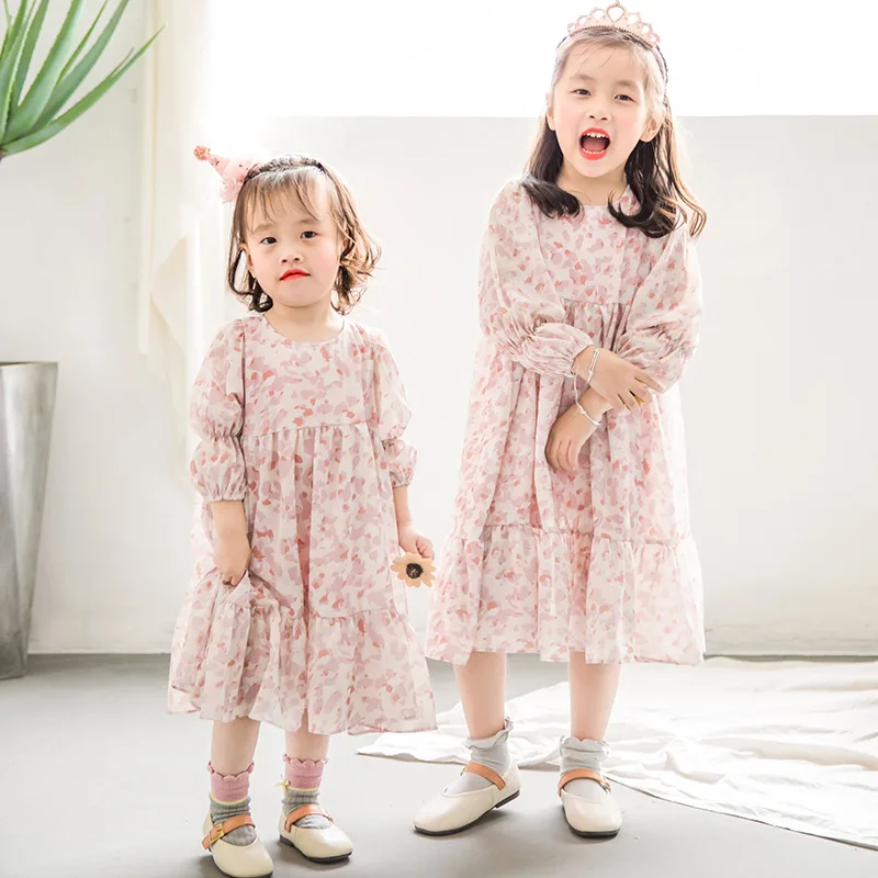 

Hot Sale 1-6 Years Girls Long Sleeve Pink Leopard Printed Spring Summer Dress Cotton Casual Long Style Dresses Kids Clothing