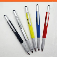 [ ] 5 шт./лот, желтый металл Многофункциональный 6 функции в 1 правитель отвертки стилус конец шариковые ручки оптом