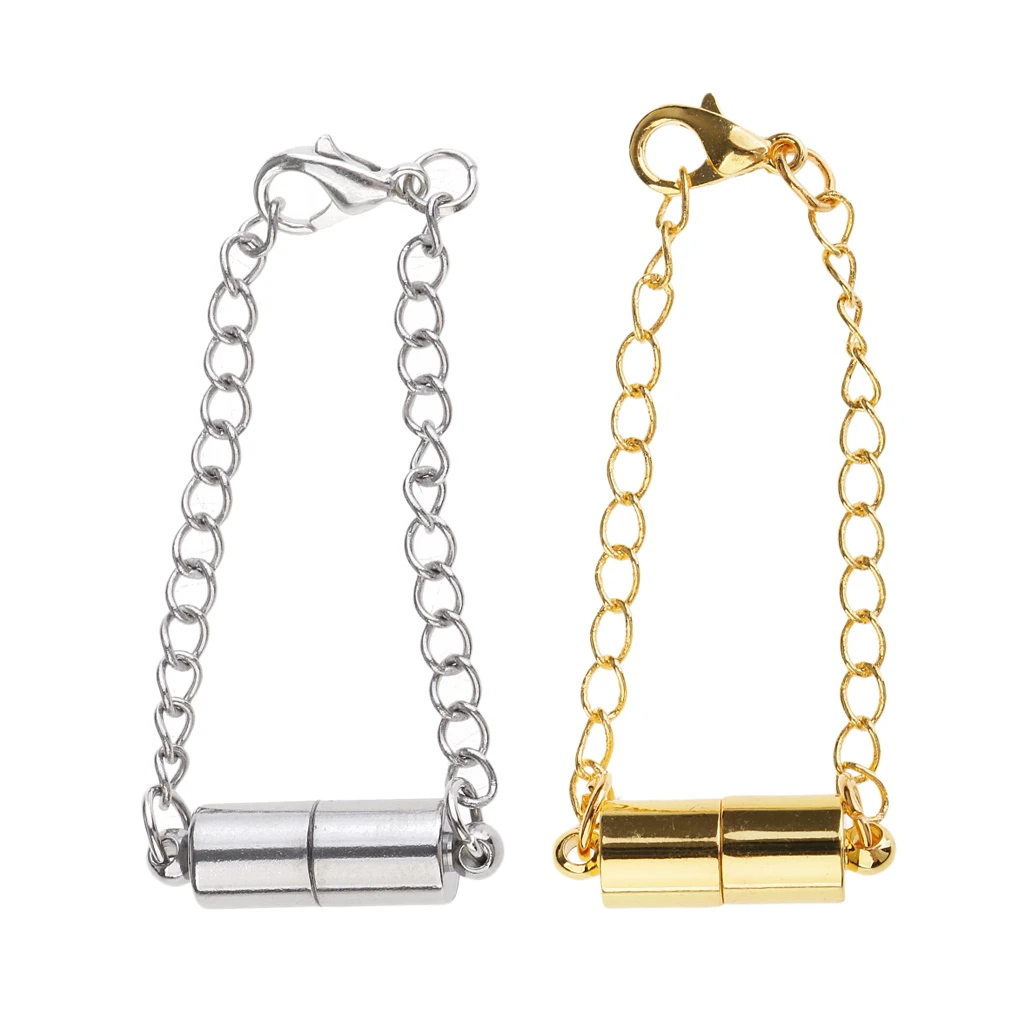 2 Packs Silver Gold Tone Jewelry Making Magnetic Hooks Lobster Clasps Necklace Bracelet Converter Extender with Chain
