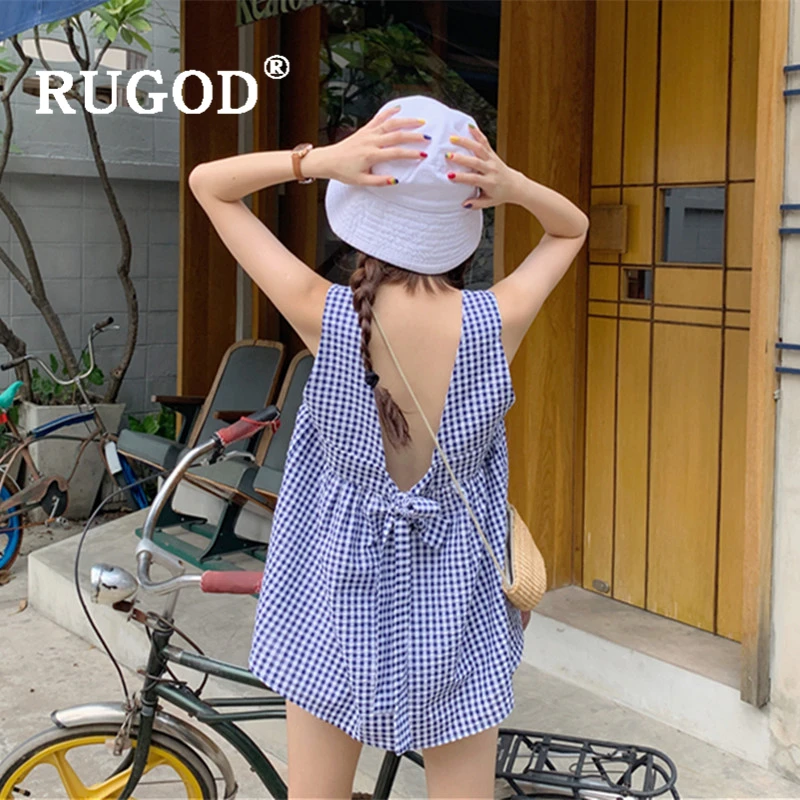 

RUGOD 2019 new fashion open back tank top women slash neck sleeveless loose casual party camiseta tirantes mujer