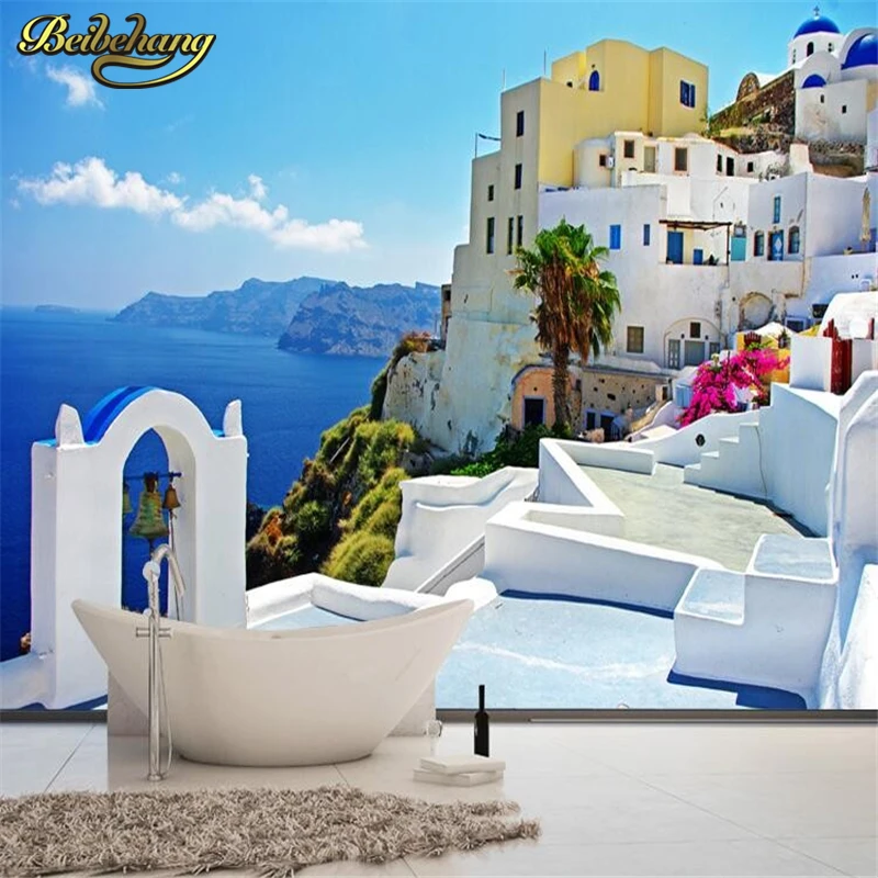 

beibehang Custom 3D photo wall paper Mediterranean City Sea Castle landscape large mural TV wallpaper for living room bedroom