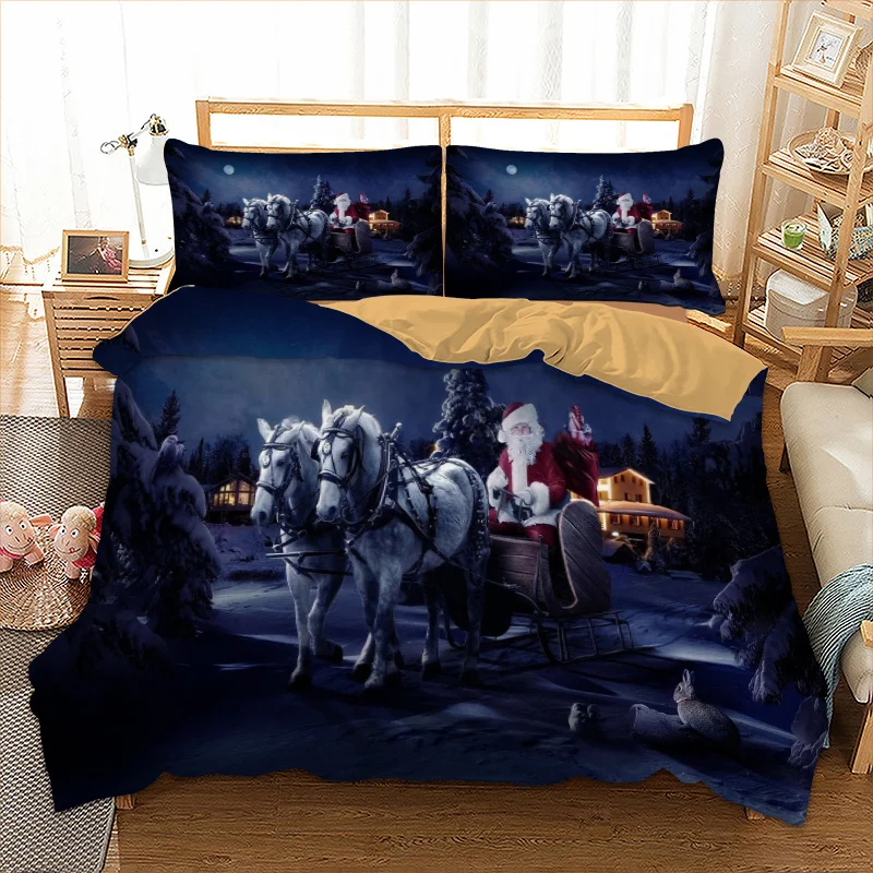 

Santa Claus Bedding Set Twin Full Queen King UK Double Size Horse Duvet Cover Pillow Cases Christmas Day Bedclothes