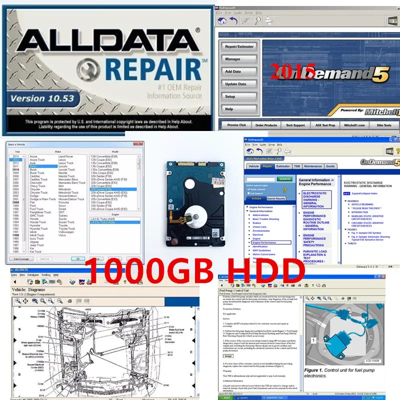 Cf19 alldata mitchell ondemand 2 в 1 все данные 10,53 программное обеспечение hdd 1 ТБ установлен CF19 toughbook ноутбук Авто Ремонт программного обеспечения win7