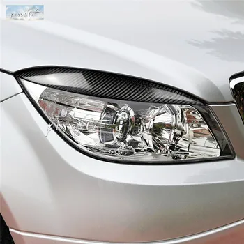 

Car Styling Accessories Real Carbon Fiber Headlight Eyebrows Eyelids Trim for Benz W204 C180 C200 C300 C350 C63 08-11 Stickers