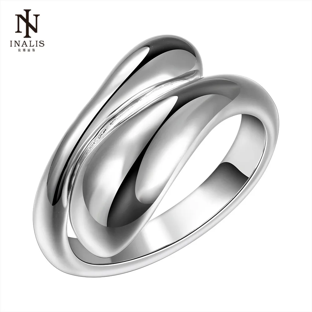

INALIS Fine Fashion Adjustable Copper Flat Silver Plated rings For Women Girl Female Party Jewelry