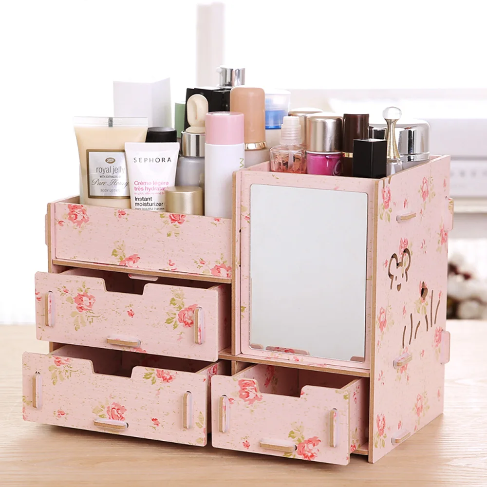 Buy Colorful Wood Makeup Organizer with Mirror Elegant