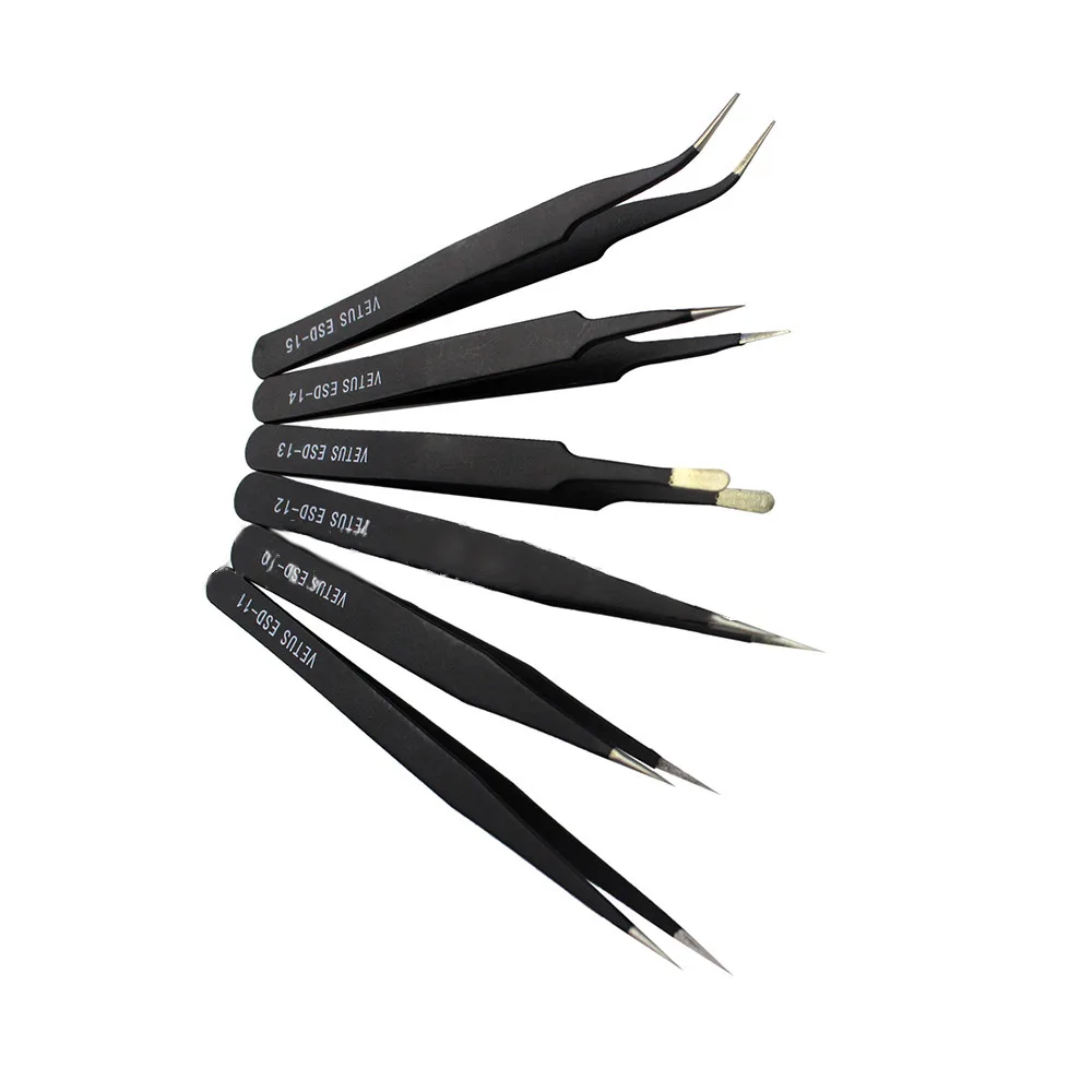 

6pcs ESD Anti-Static Stainless Steel Tweezers Set Maintenance Repair Tool Kit Anti Static Model Making Tool Hand Tool Set