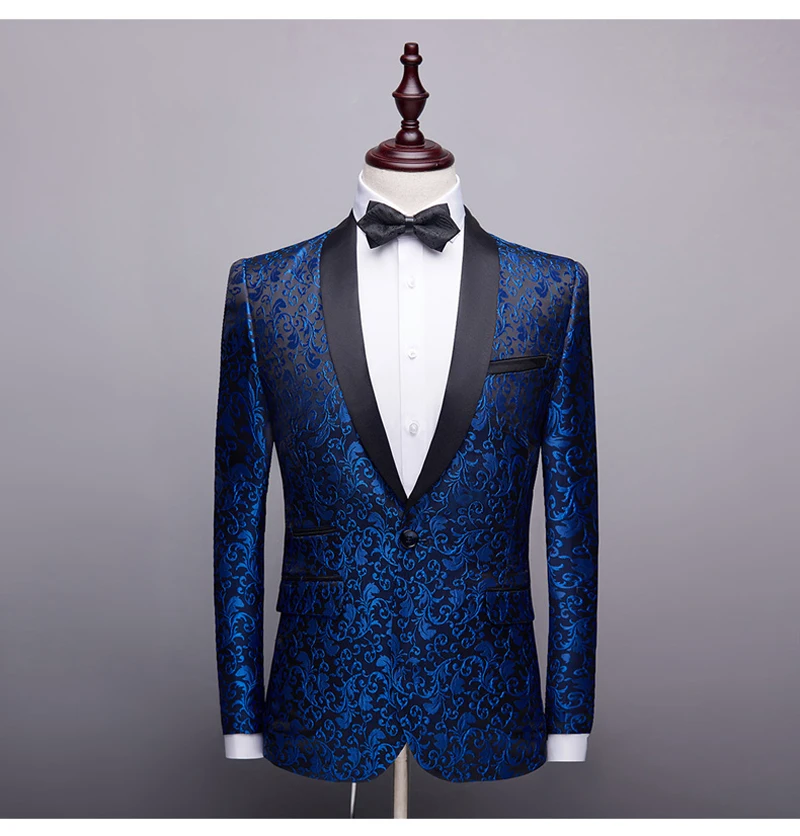 Magro Casual Blazer Floral Jacquard Xale Lapela