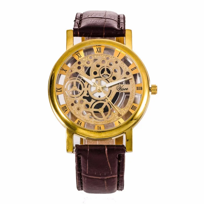 

Fashion Business Skeleton Watch Men Engraving Hollow Reloj Hombre Dress Quartz Wristwatch Leather Band Women Clock Relojes Mujer