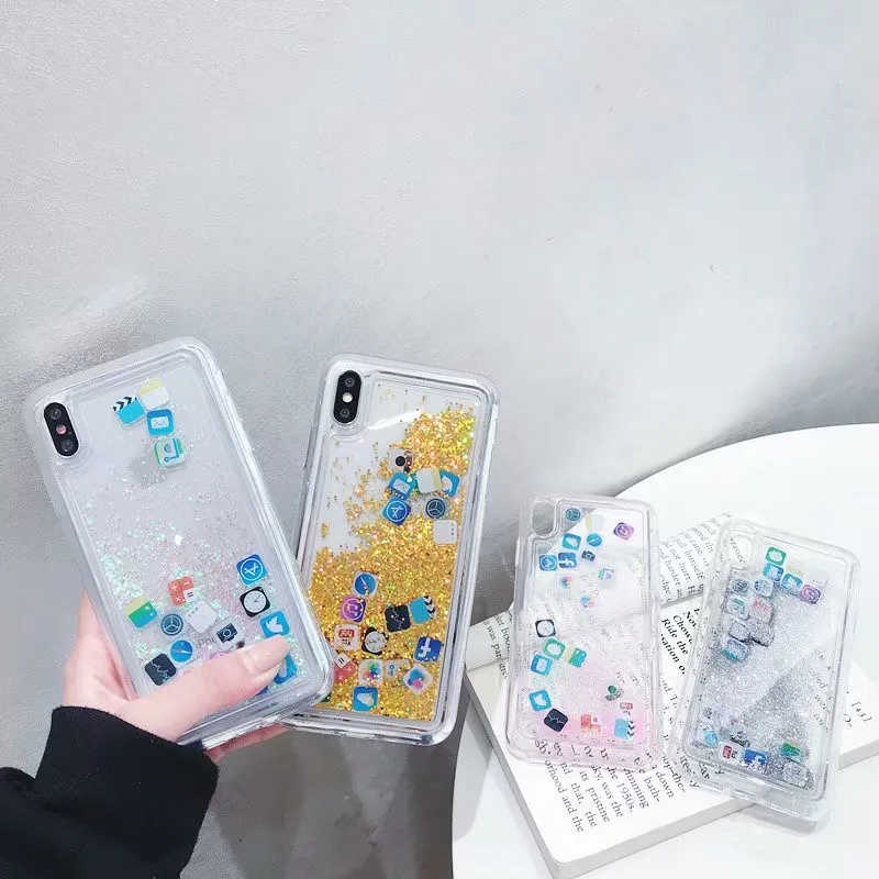 DISCASE Luxury Glitter Phone Case For iphone XS XR XS MAX Cute Liquid Quicksand Icon For iphone X 6 6s 8 7 plus Back Case Cover