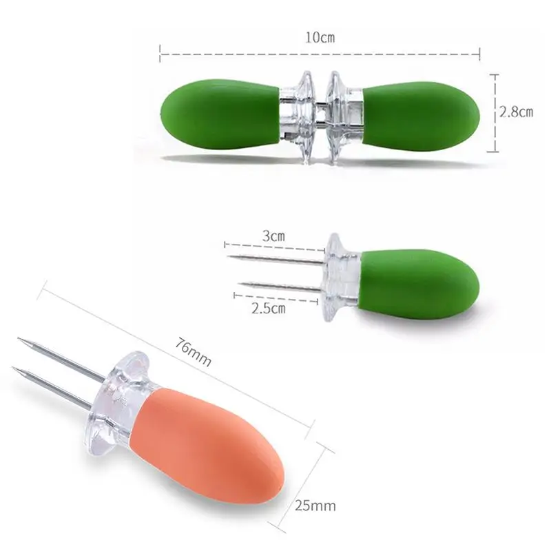 8PCS Heat-Resistant Corn Forks Corn On The Cob Holders Stainless Steel BBQ Prongs Skewers Forks Picnic Barbecue Kitchen Tool