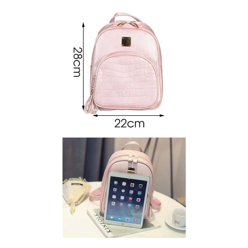 TTOU النساء على ظهره المدرسة الجلود حقائب الفتيات التمساح مطرزة الإناث Preppy نمط شرابة حقيبة صغيرة