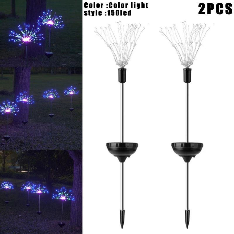 

2 Pcs LED Solar Power Firework Light Lamp Durable for Outdoor Lawn Wedding Garden TSH Shop
