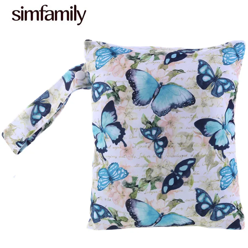 

[simfamily]1PC Reusable Stroller Bag Diaper Bag Printed PUL Diaper Small Wet Bag Single Pocket,Cloth Handle,7.5"x10