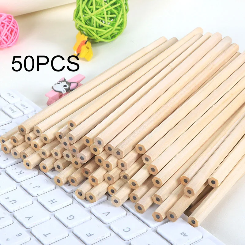 50pcs/ lot Eco-friendly Natural Wood Pencil HB Blank Hexagonal Non-toxic Standard Cute Stationery Office School Supplies | Канцтовары