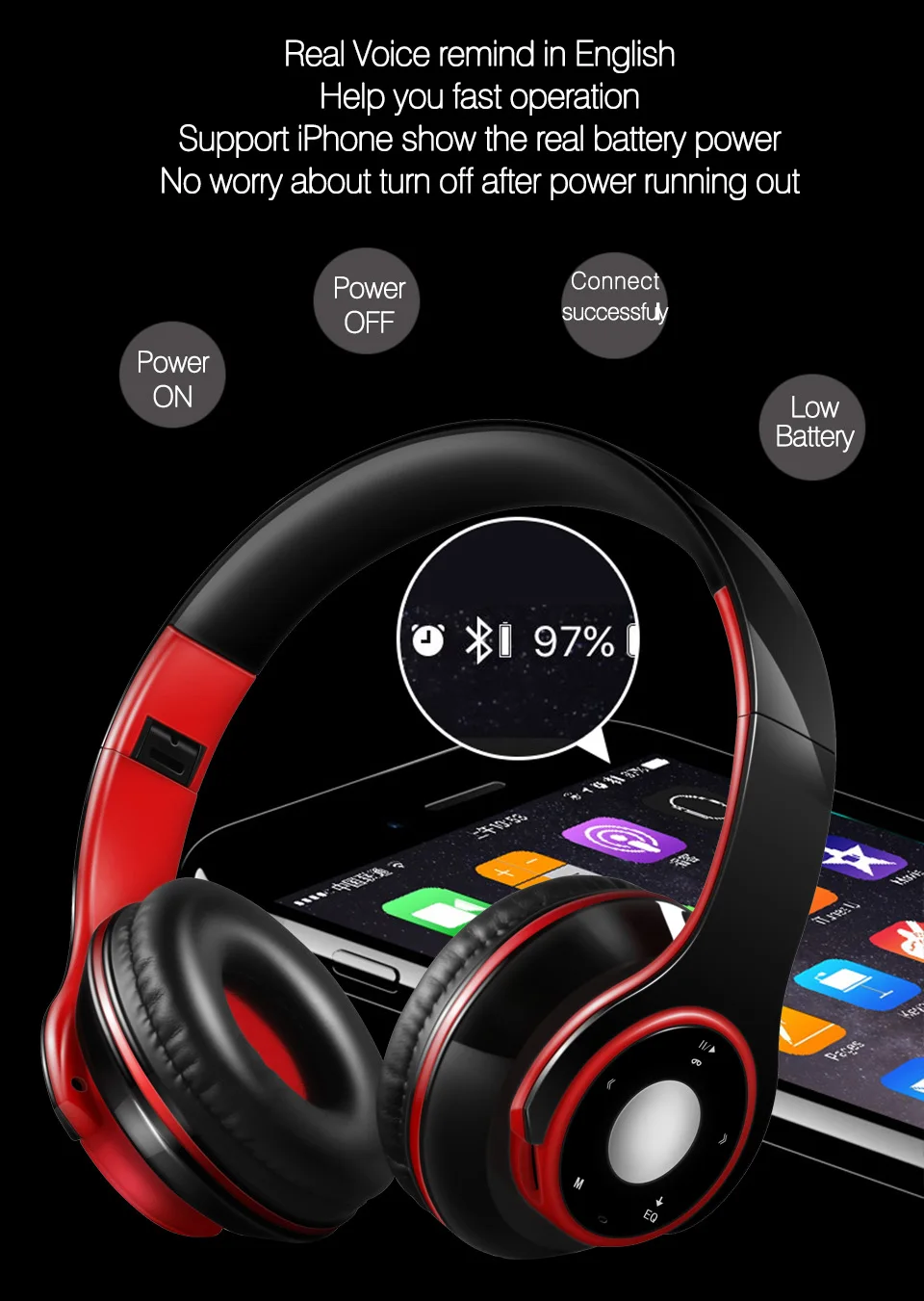 wireless headset Bluetooth earphones and headphone for girls samsung sport and SD card with mic HIFI stereo headphone in phone (3)
