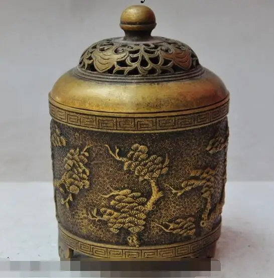 

S01597 6"Marked Chinese Bronze Dynasty Palace Pine Tree statue Incense Burner Censer (B0413)