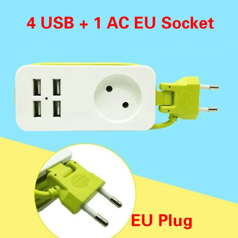 EU Plug Extension Socket Outlet Portable Travel Power Strip With 4 USB