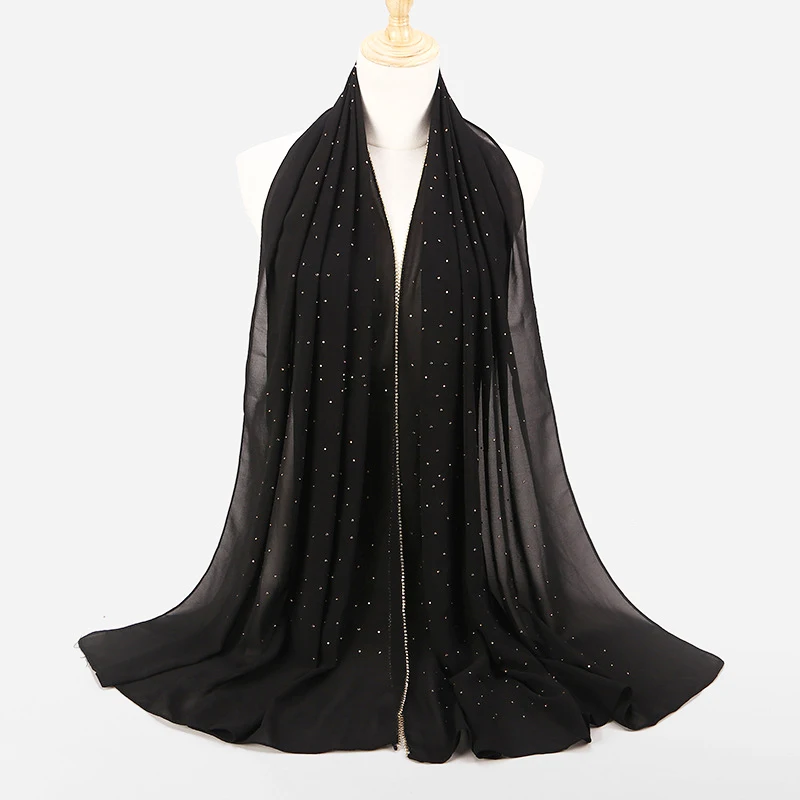 

2019 New Product Diamond chiffon Women Long Hijab Scarf Muslim Lady Hijab Caps Islam Clothing Turkish Turban Shawl Headscarves