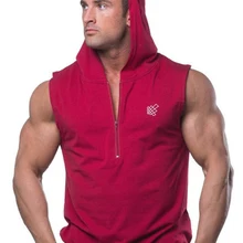 GYMOHYEAH новые Брендовые мужские печати тренажерные залы жилет для бодибилдинга фитнес мужской на молнии с капюшоном без рукавов Street Майки Топы