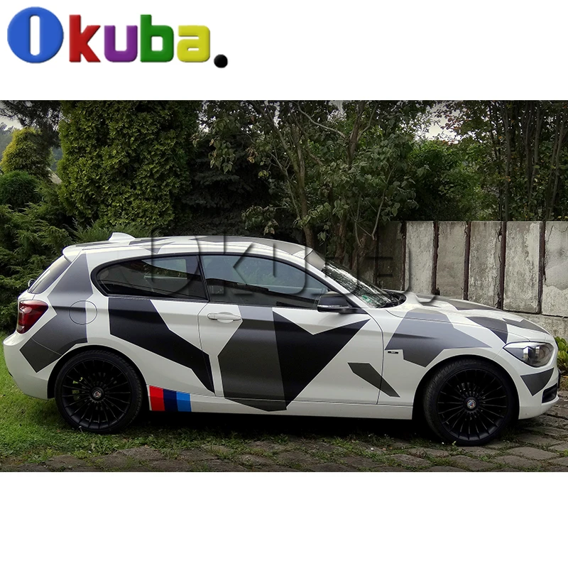 

Jumbo Black White Arctic Camo Film Wrap With Air Bubble Free Urban Camouflage Vinyl Sticker 1.52x30m/roll