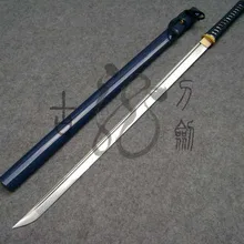 S0913 прусский синий деревянный прямой меч ниндзя Блестящий Белый Клинок край Хамон 39,9"