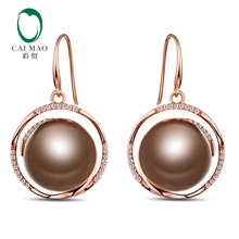 Caimao 18 К розовое золото драгоценные 12-13 мм круглый пресноводный жемчуг 0.22ct алмазные серьги производитель