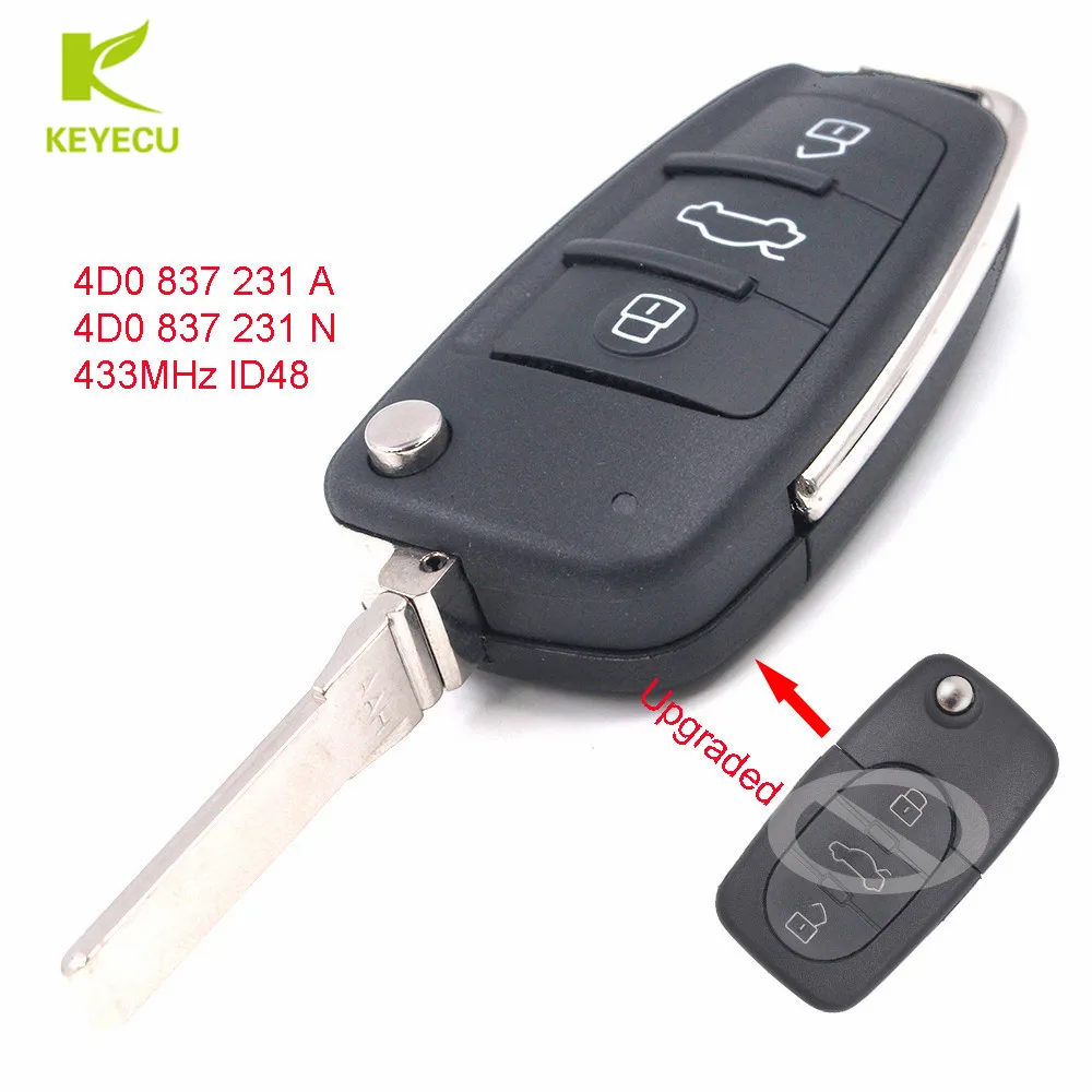 Обновленный флип накопитель KEYECU 433 МГц ID48 для Audi TT RS4 A3 A4 A6 A8 P/N: 4D0837231A / 4D0837231N|rs4 audi|fob