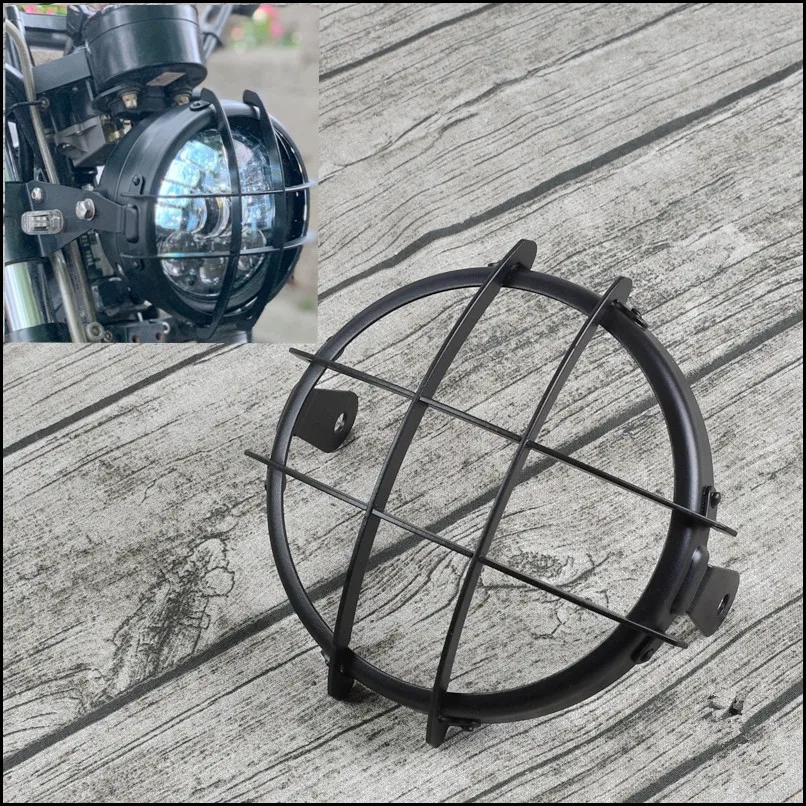 

5 inch Universal GN125 Motorcycle Front Headlight Cover Mesh Grille Lampshade Mesh Grill Mask Protector Retro Grid Steel Shield