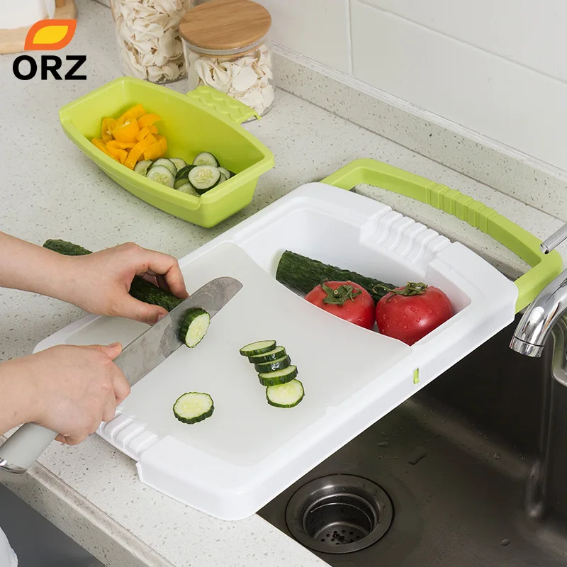 

ORZ Kitchen Cutting Board Sinks Drain Basket Chopping Blocks Vegetable Meat Tools Kitchen Accessories Table Chopping Board