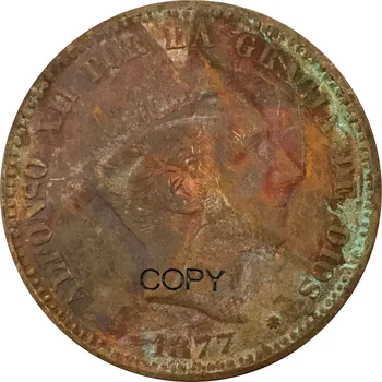 

Spain 10 Centimos Alfonso XII 1877 Red Copper Copy Coins Smooth Edge