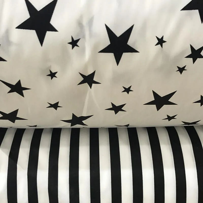

100% cotton twill cloth white BLACK stars stripe fabrics for DIY kidscrib bedding cushions handwork quilting tissue textile tela