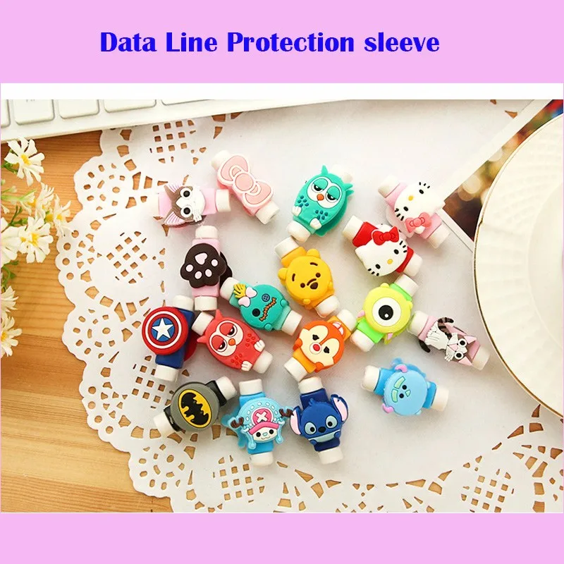 

2 pcs Cartoon USB Cable Earphone Protector headphones line saver For Mobile phone charging line data cable protection