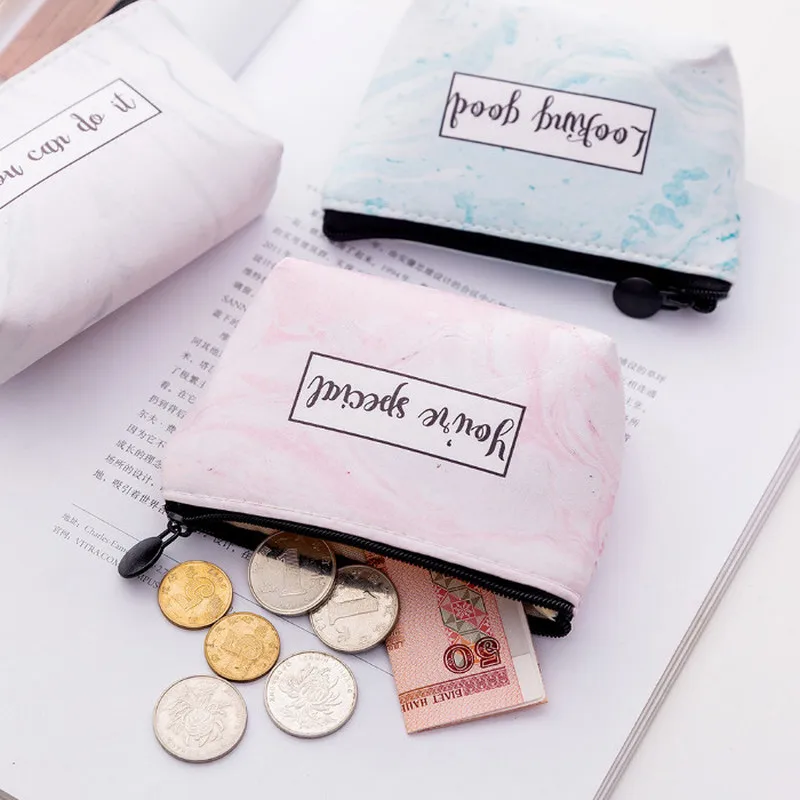 

2019 Women Small Marble Pattern Coin Purse Travel Makeup Case Storage Pouch Purse Organizer Pencil Make Up Cute Students bags