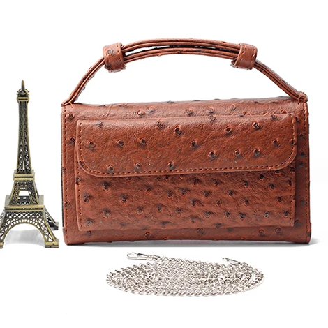 Genuine Leather Day Clutch Crocodile Pattern Phone Clutch Python Pattern Pouch Shoulder Crossbody Bag Ostrich Pattern Women Tote - Цвет: Ostrich Olive Brown