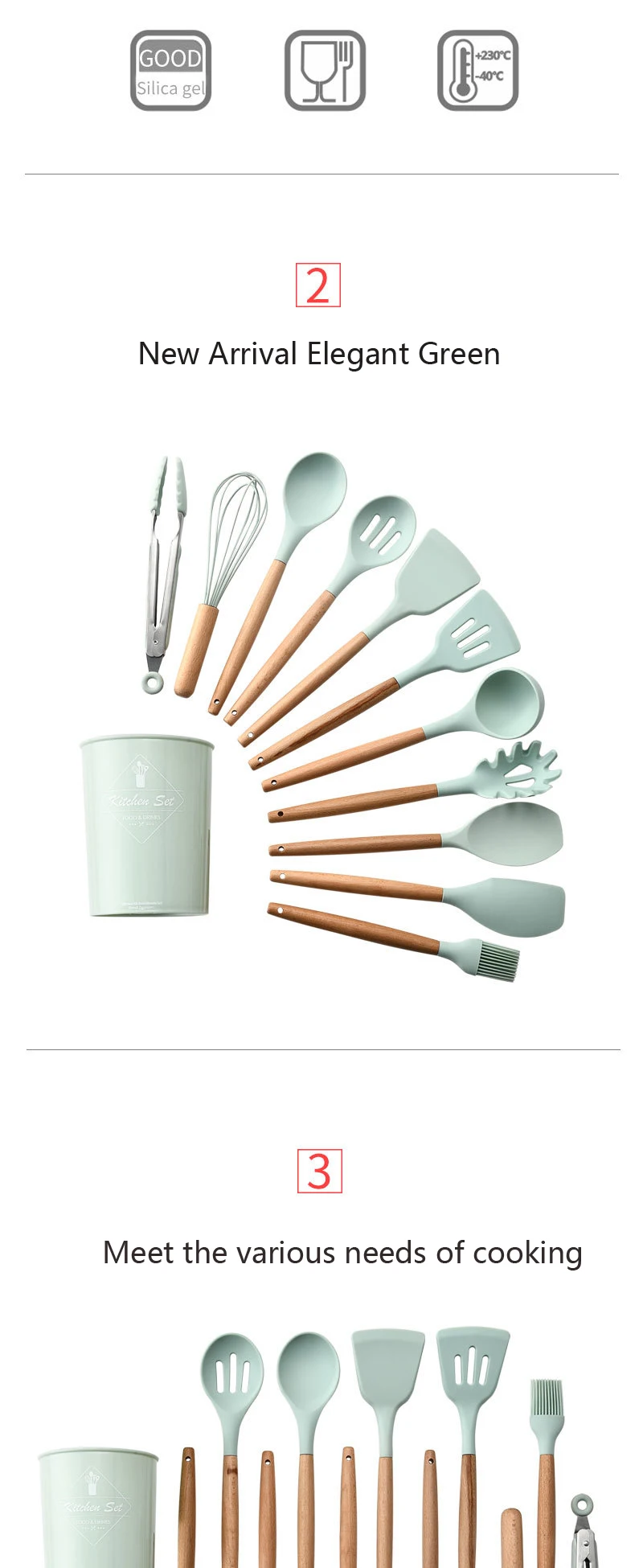 Silicone Kitchenware Cooking Utensils Set Heat Resistant Kitchen Non-Stick Cooking Utensils Baking Tools With Storage Box Tools