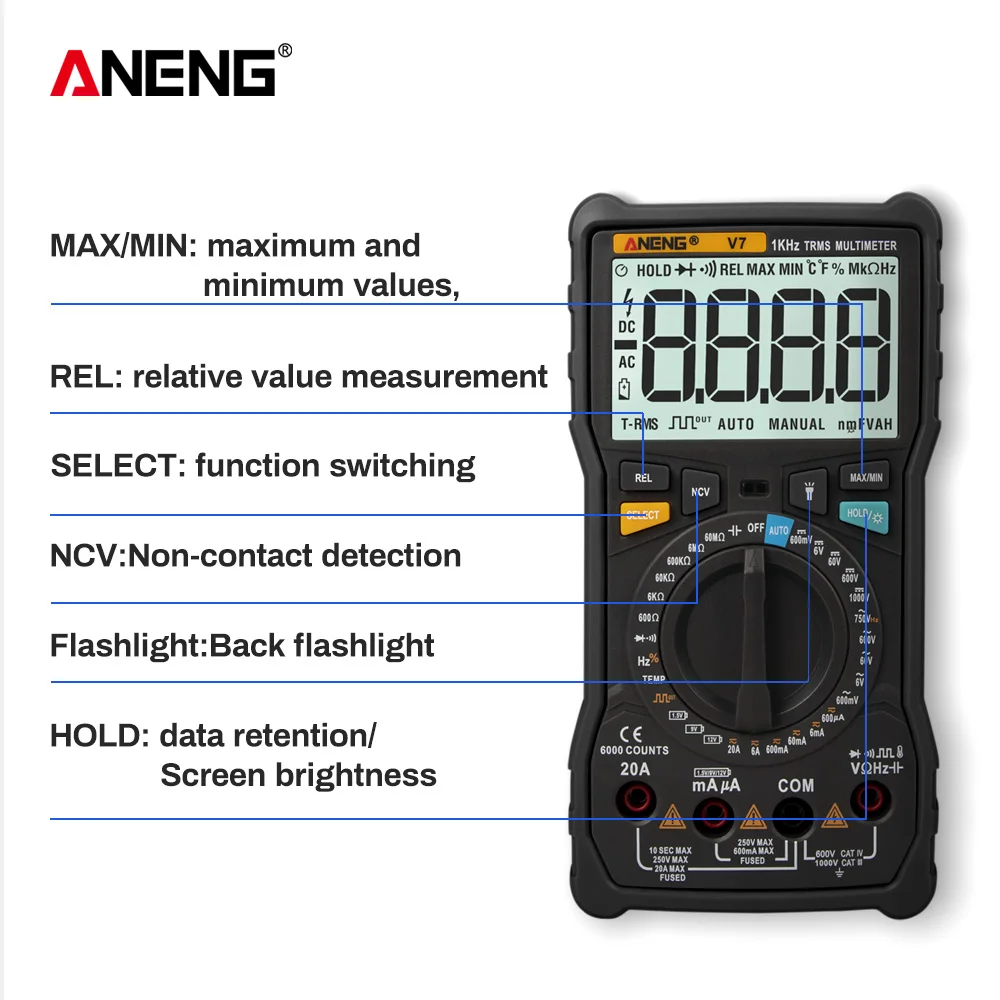 Beste Aneng V7 Digitale Multimeter 6000 Telt Avometer Transistor Condensator Tester Multimetro Digitale Profissional Lcr Meter Multimetr