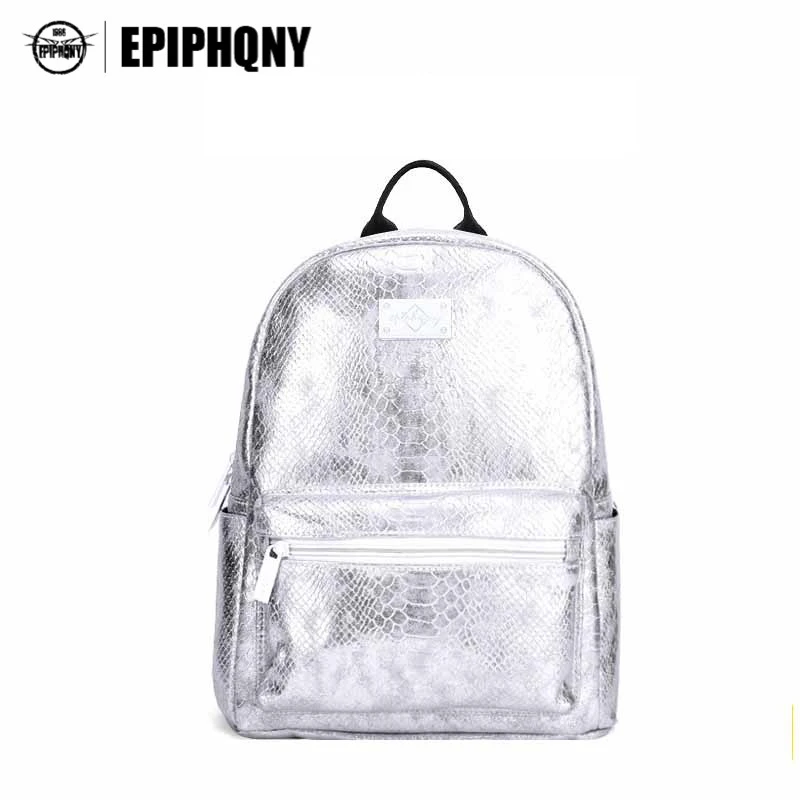 Epiphqny Brand Silver White Women Bagpack Serpentine