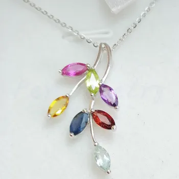

Gem necklace pendant Free shipping Natural sapphire,amethyst,citrine,peridot,garnet,tourmaline 925 sterling silver#CY18111401