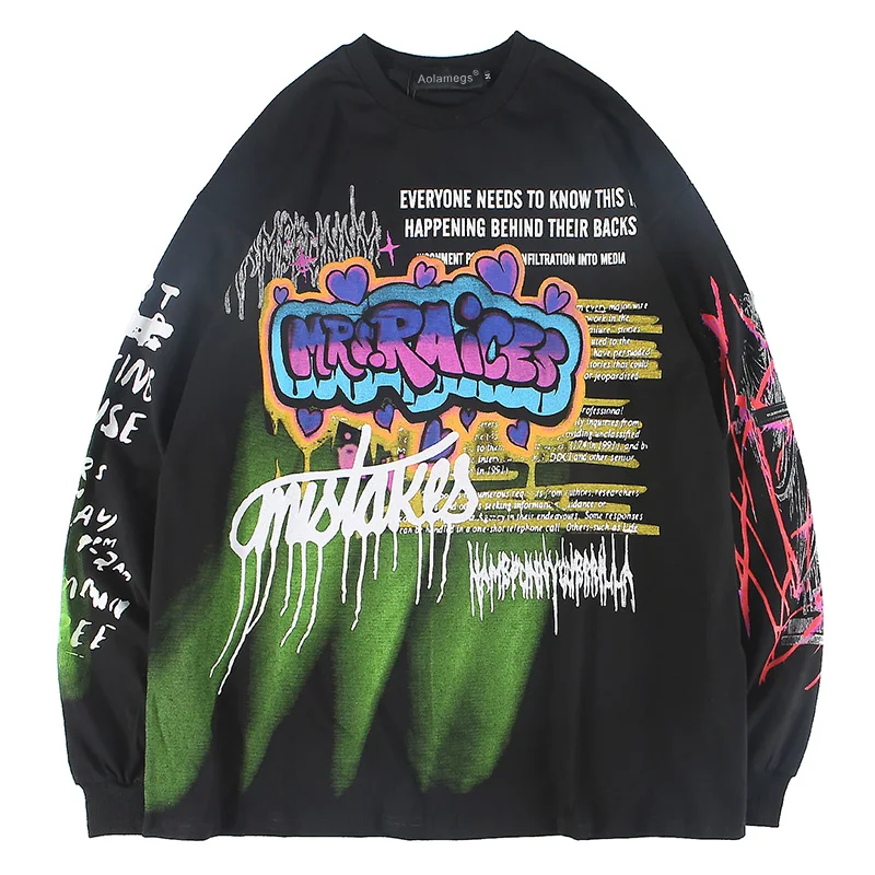 Cena Aolamegs bluza męska list fajny nadruk O Neck sweter styl hip hopowy dres męski zaawansowana główna ulica jesień Streetwear