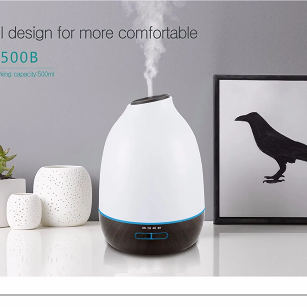 

INVITOP 500ml Air Humidifier Wood Grain Ultrasonic Essential Oil Diffuser Aroma Air Purifier 7 Color LED Change 110v-240v
