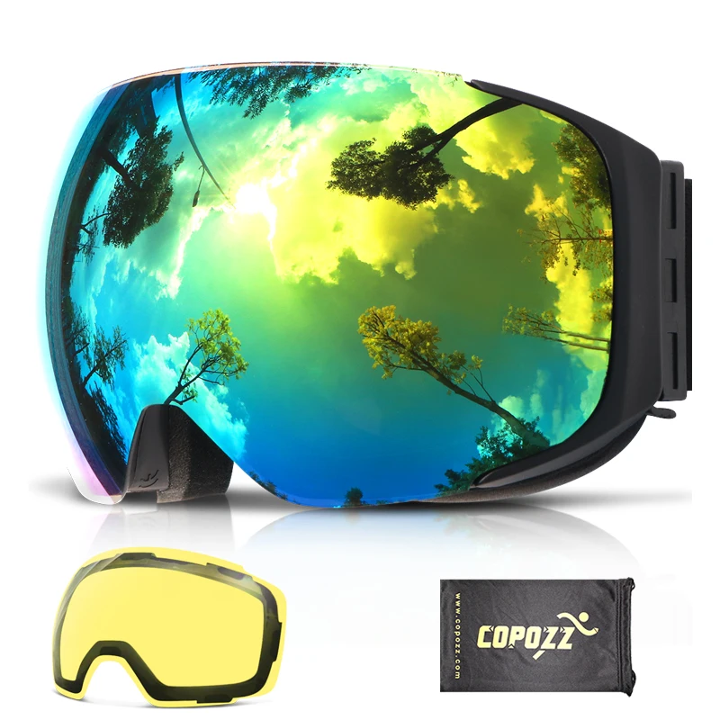 

COPOZZ Magnetic Ski Goggles with Interchangeable Yellow Lens Anti-fog and UV400 Protection Snowboard Goggles for Adult Men Women