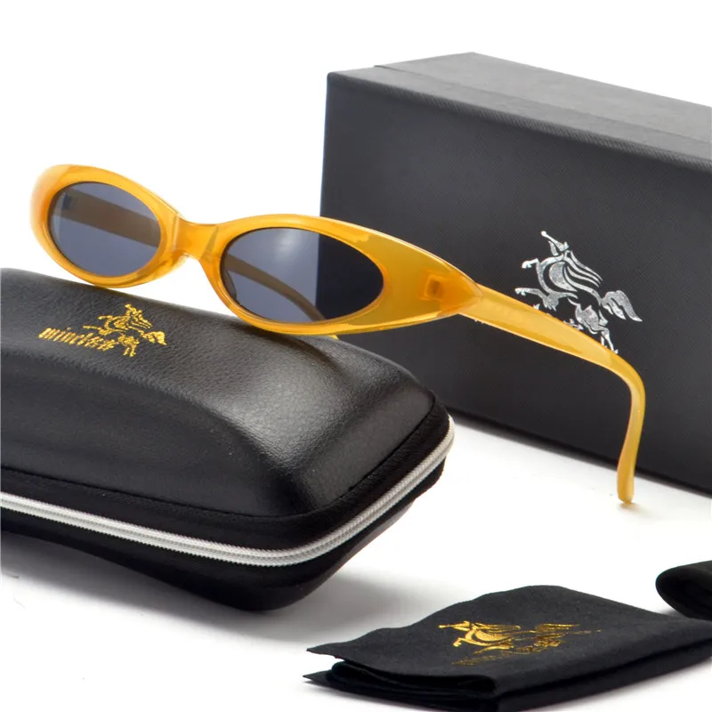 Винтаж Солнцезащитные очки Cat Для женщин Брендовая дизайнерская обувь маленький каркас прямоугольные солнцезащитные очки ретро узкие очки оттенки FML - Цвет линз: yellow