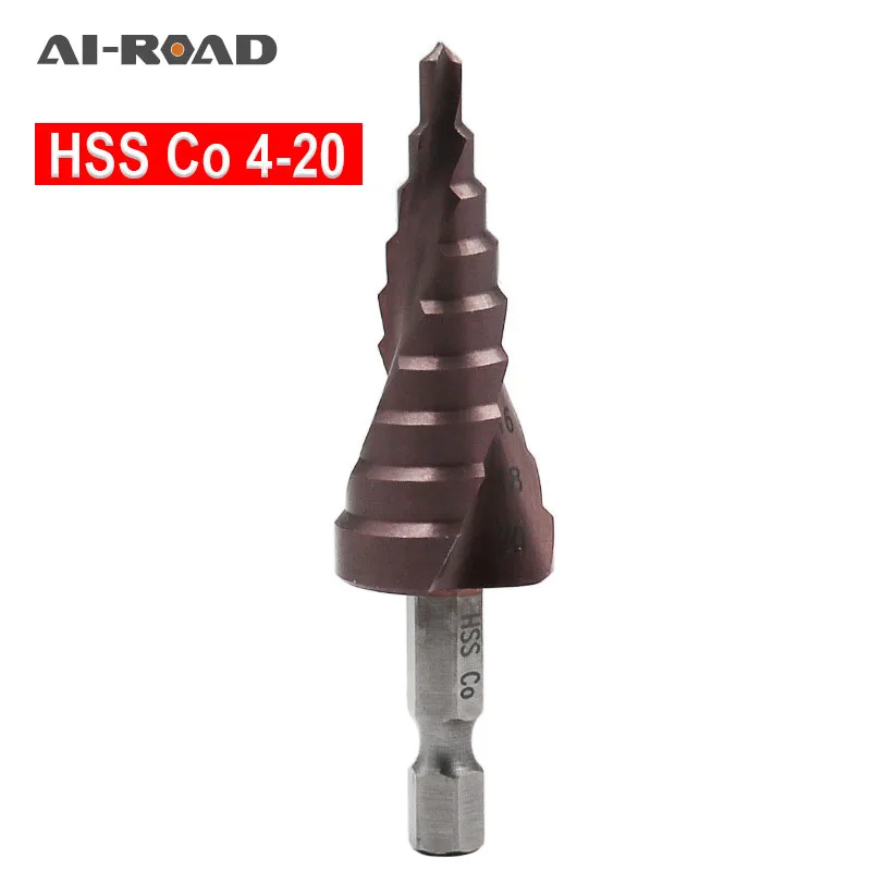 

Hex shank Stepped Drill High Quality M35 HSS-Co 4-20mm Spiral Groove Step Drill Bit For Stainless Steel hole opener drill