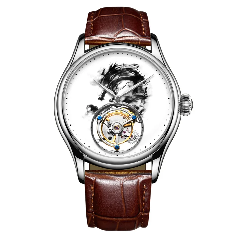 Tourbillon механические часы мужские Лидирующий бренд часы сапфировые зеркальные оригинальные ручные намотки полый ход Мужские t китайские мужские часы с драконом - Цвет: WSTFLL7-2