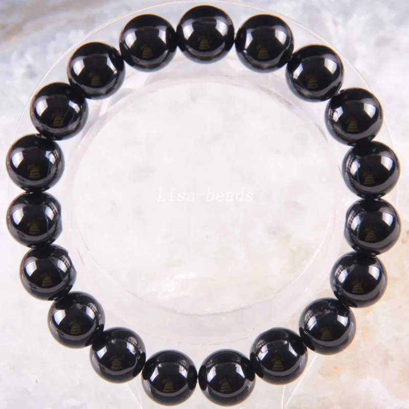 

Free Shipping Stretch 10mm Round Beads Natural Stone Black Onyx Bracelet 8" 1Pcs FH1734