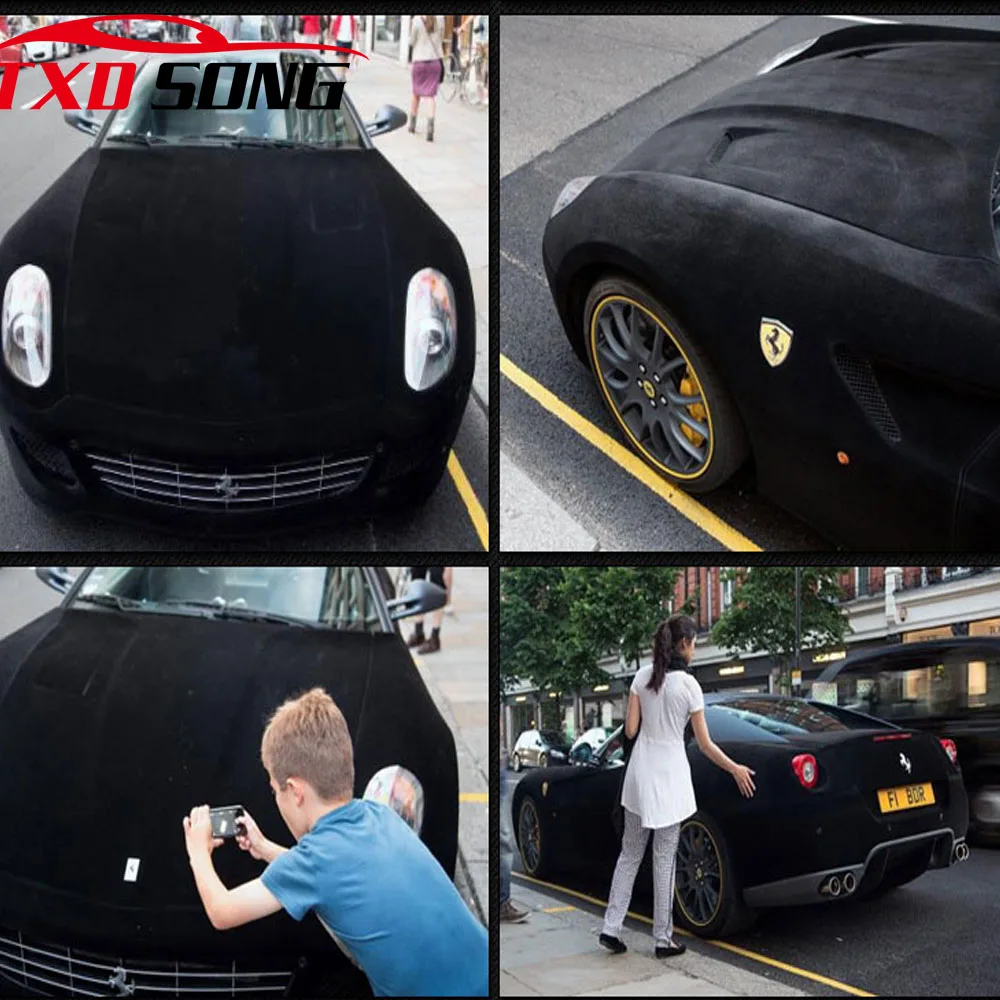 Черная Автомобильная бархатная виниловая пленка автомобильные наклейки Стикеры
